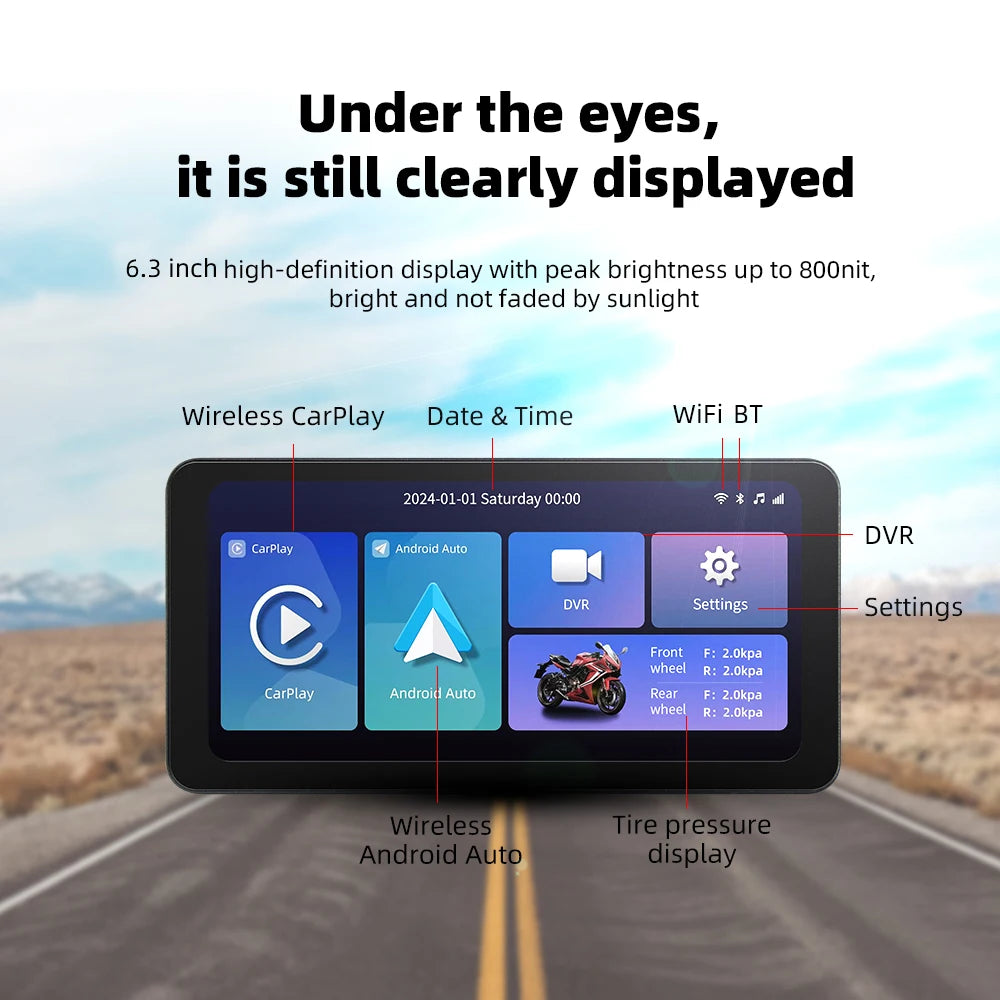 EKIY 6.3" Wireless CarPlay Android Auto GPS