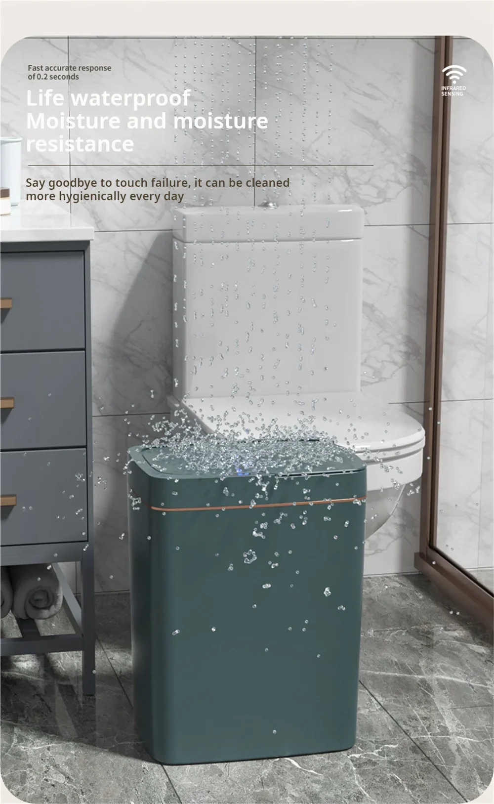 15L Smart Bathroom Trash Can Touchless Auto