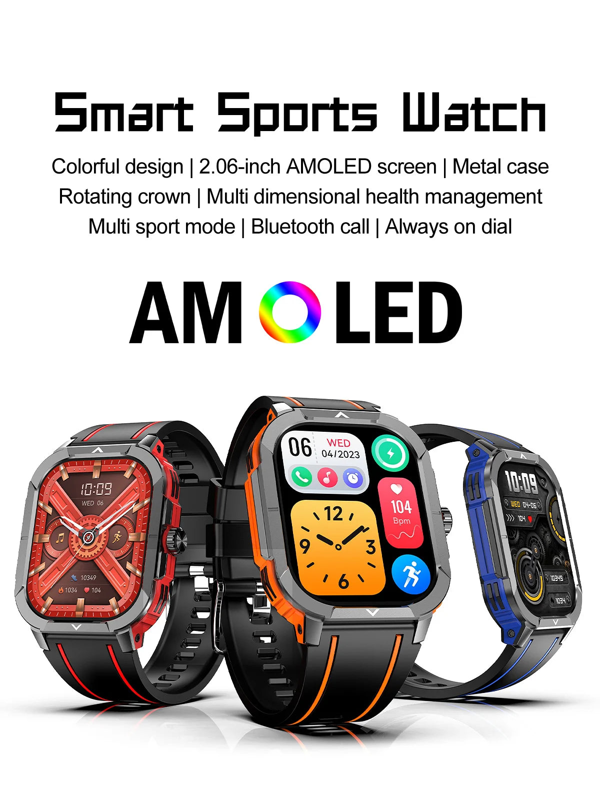 2.06" AMOLED Smart Watch Wireless Charging