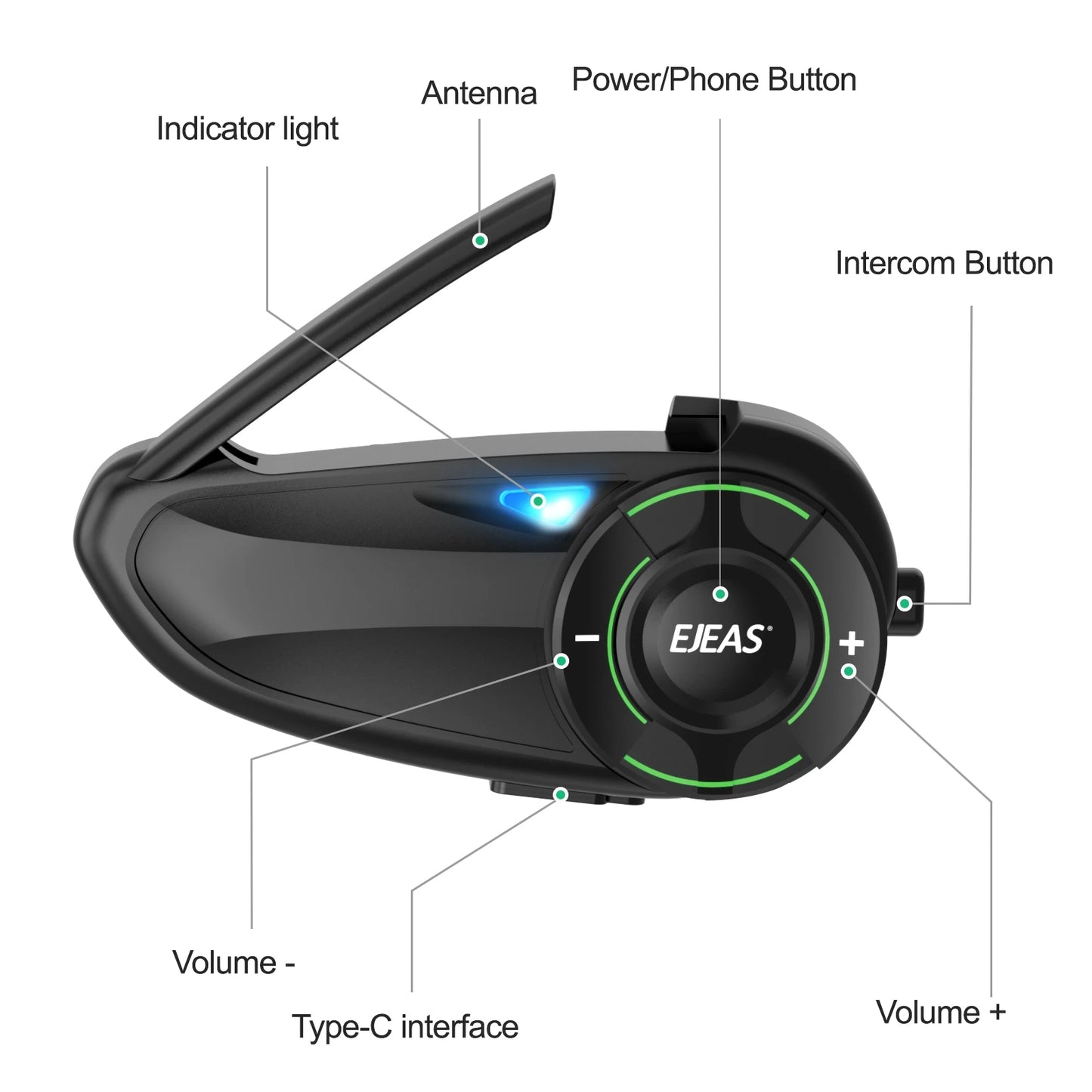 EJEAS Q8 Motorcycle Mesh Intercom Bluetooth 5.1