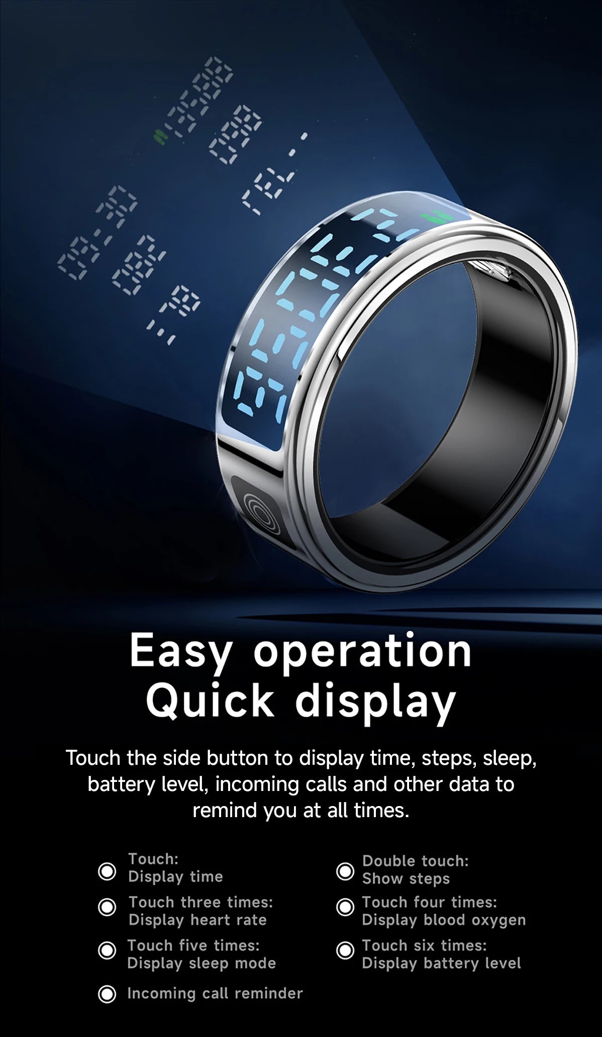 Smart Ring 5ATM Waterproof with Gesture Control