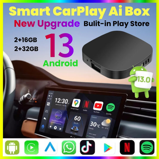Smart CarPlay AI Box – Android 13 TV Power in Your Car!