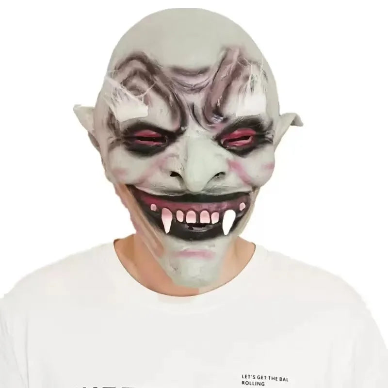 Halloween Old Demon Full Face Mask – White Vampire Horror Prop