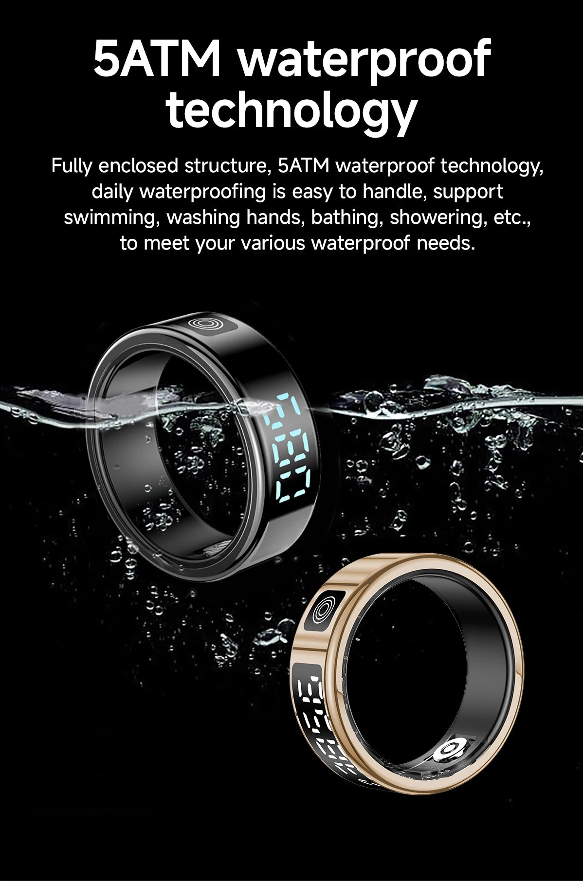 Smart Ring 5ATM Waterproof with Gesture Control