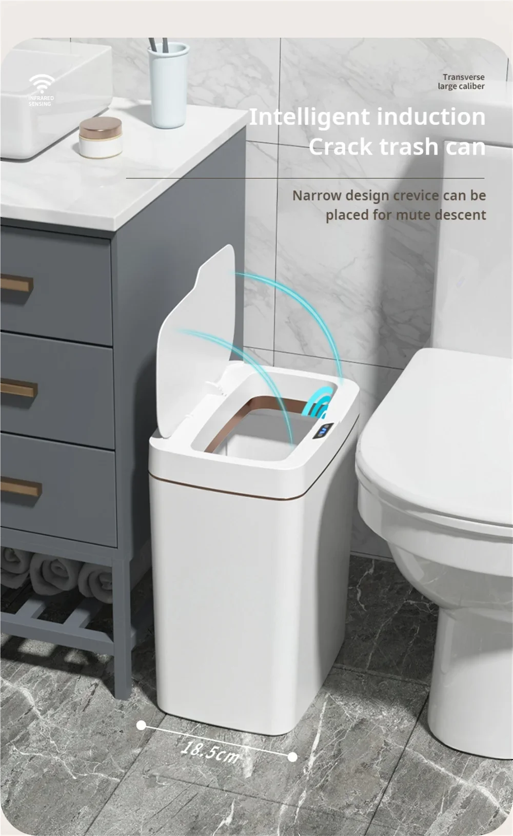 15L Smart Bathroom Trash Can Touchless Auto