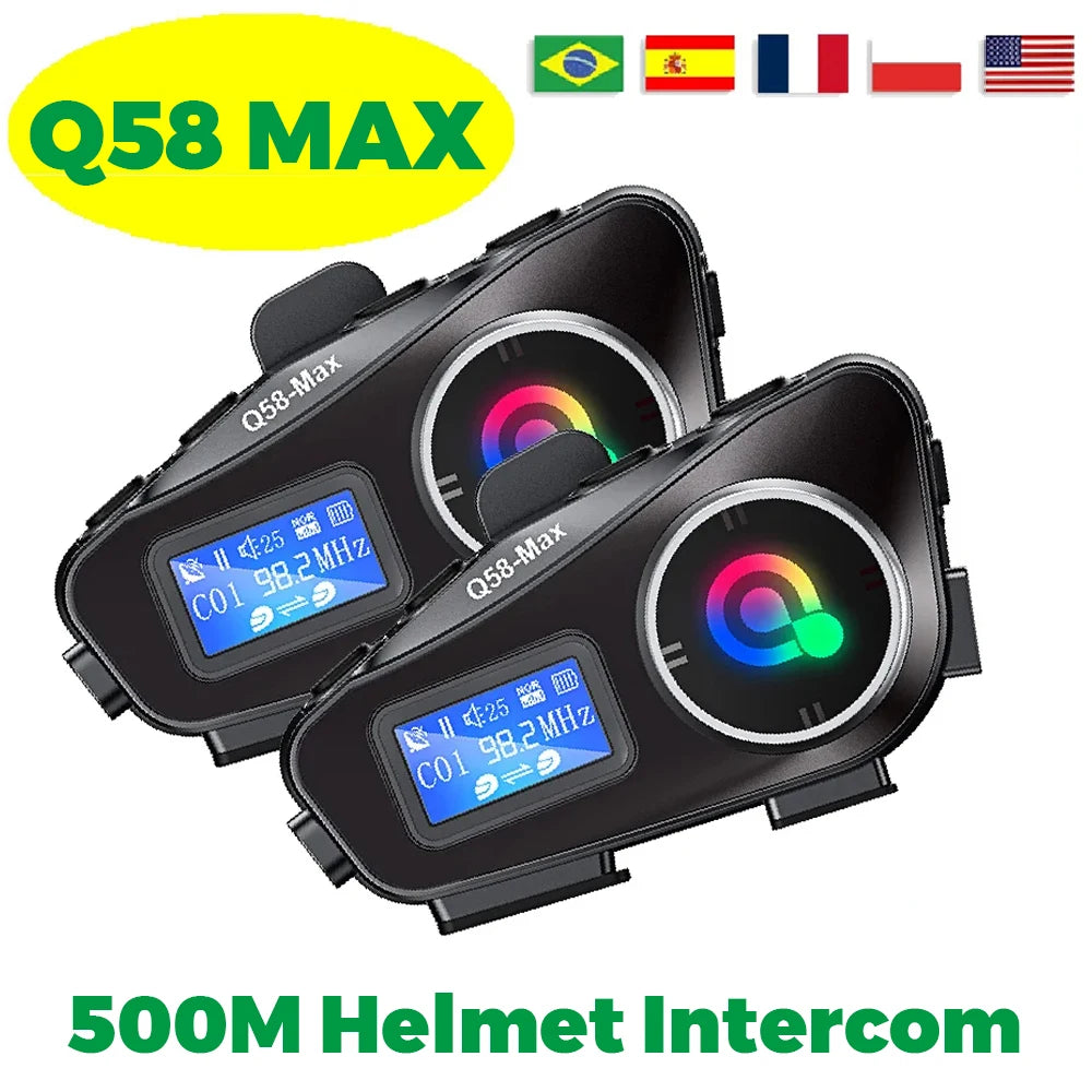 Q58 Bluetooth Motorcycle Helmet Intercom with LED & FM