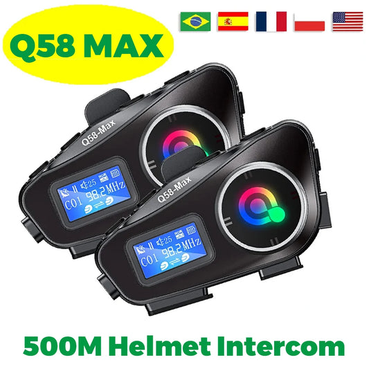Q58 Bluetooth Motorcycle Helmet Intercom with LED & FM