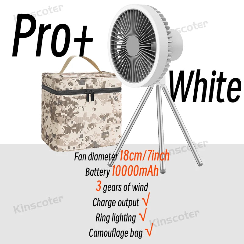 10000mAh Rechargeable Camping Fan with Power Bank