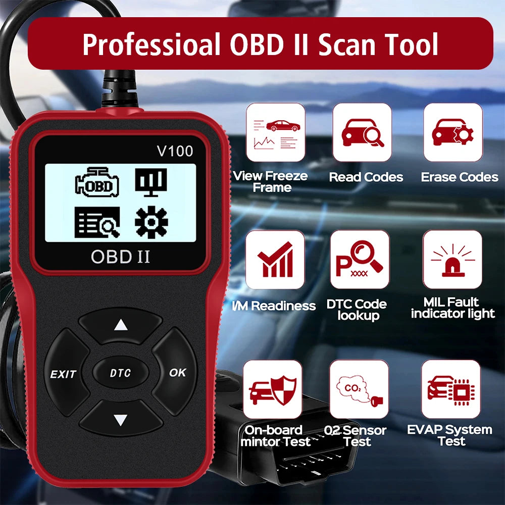 V100 OBD2 Scanner – Digital Display Car Diagnostic Tool