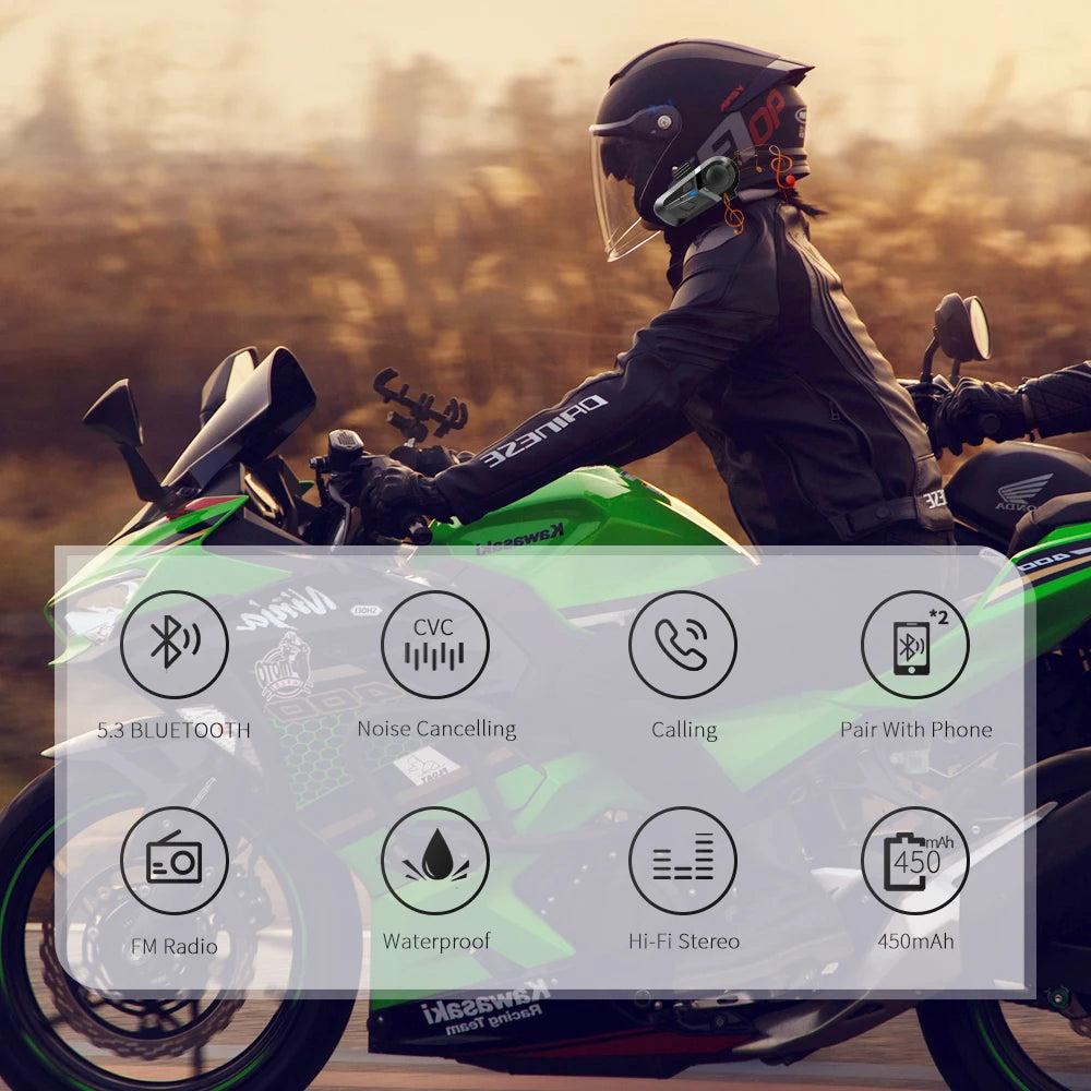 Bluetooth 5.3 Wireless Motorcycle Helmet Headset