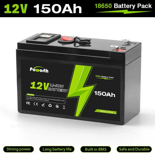 12V 150Ah Lithium Battery with BMS, 2000+ Cycles