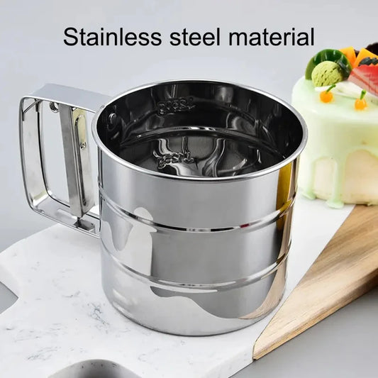 1PC Stainless Steel Flour Sifter with Hand Press – Fine Mesh Baking Tool