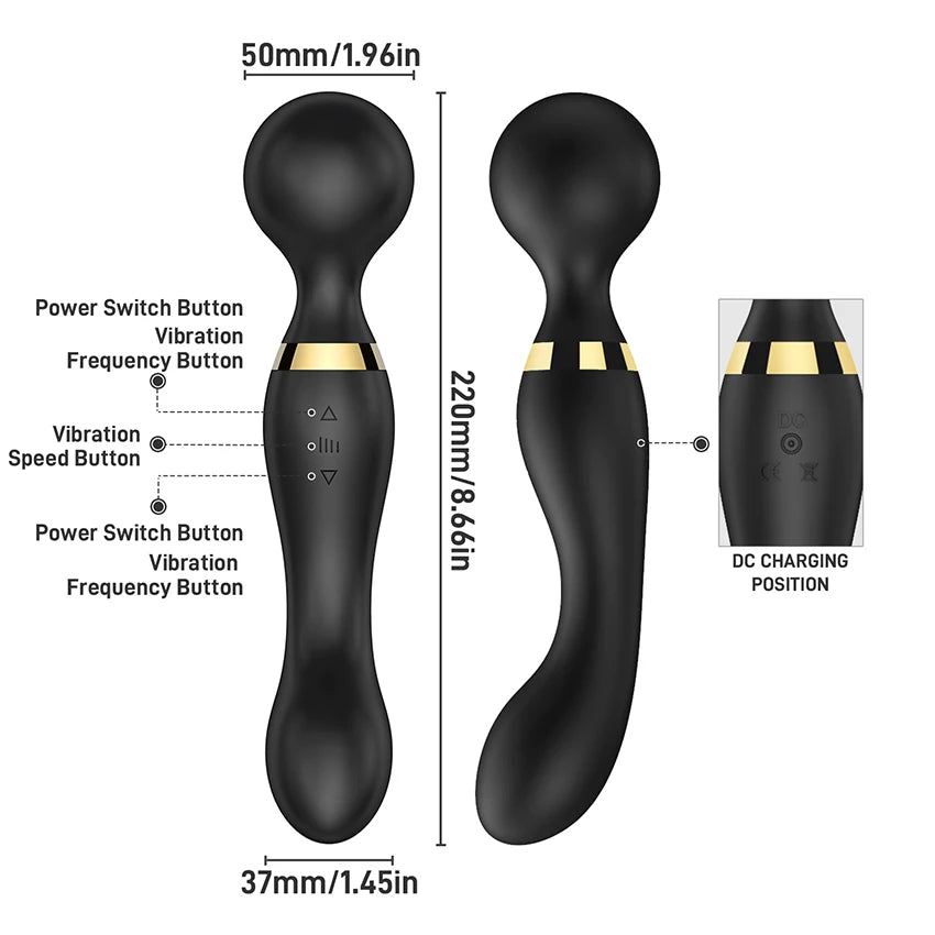 Powerful Dual Motor Silicone Dildo Vibrator Wand