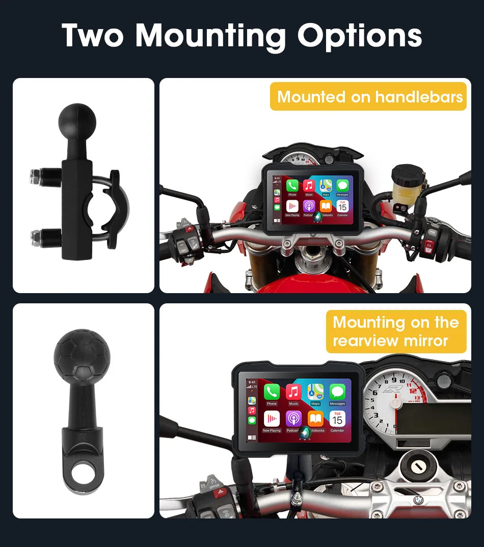 5" Motorcycle GPS DVR – Waterproof Dash Cam with CarPlay