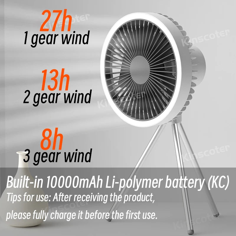 10000mAh Rechargeable Camping Fan with Power Bank