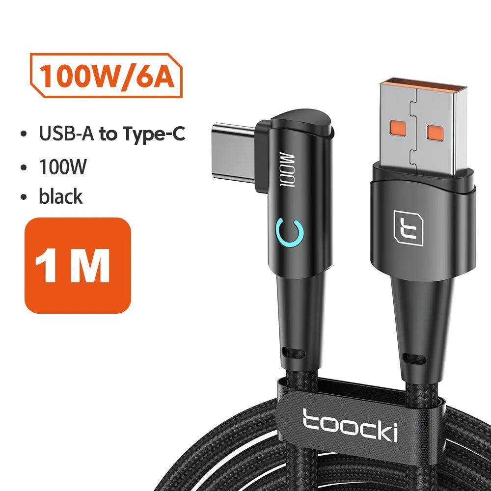 USB C Cable 90 Degree 100W 6A Fast Charging Cord