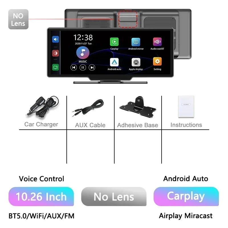 10.26'' 4K Dash Cam with Carplay & Android Auto