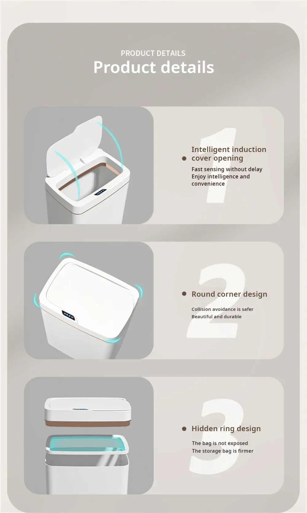15L White Smart Sensor Trash Can – Auto Bagging