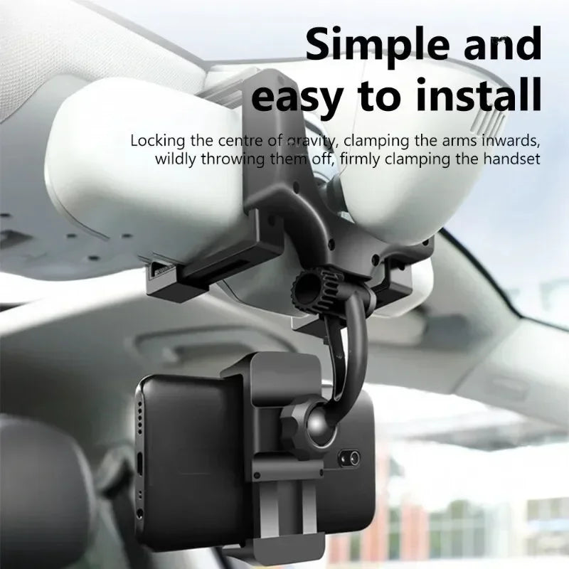 Foldable Rearview Mirror Car Phone Holder