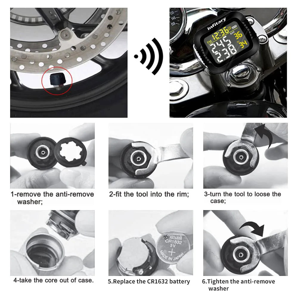 Infitary Wireless Motorcycle TPMS LCD Display