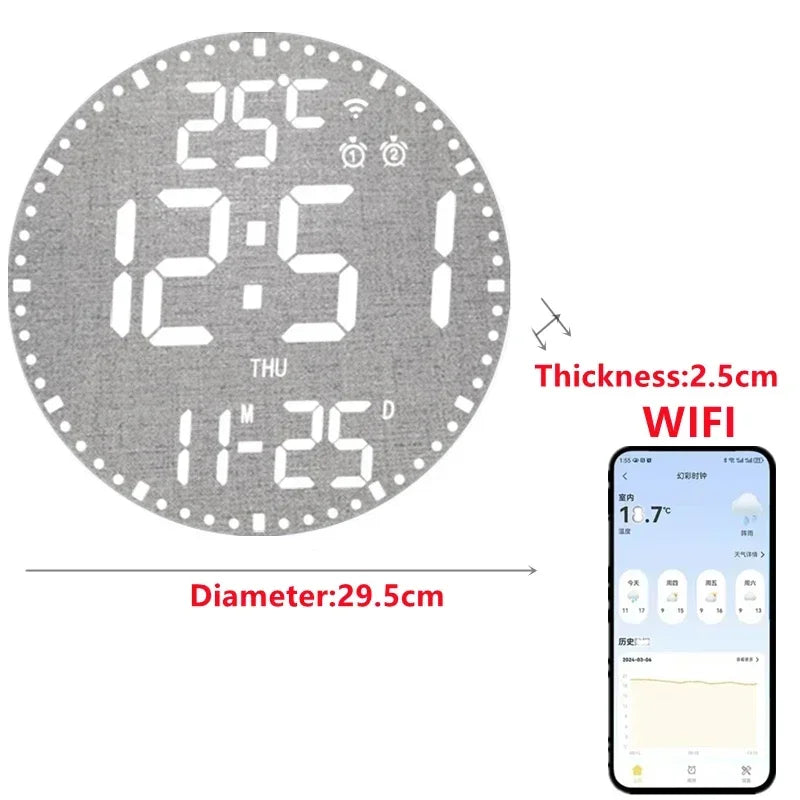 Smart WiFi LED Wall Clock with Alarms