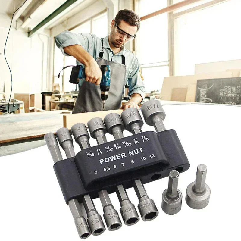 Power Nuts Driver Drill Bit Tools Set SAE and Metric Socket Wrench Screw.