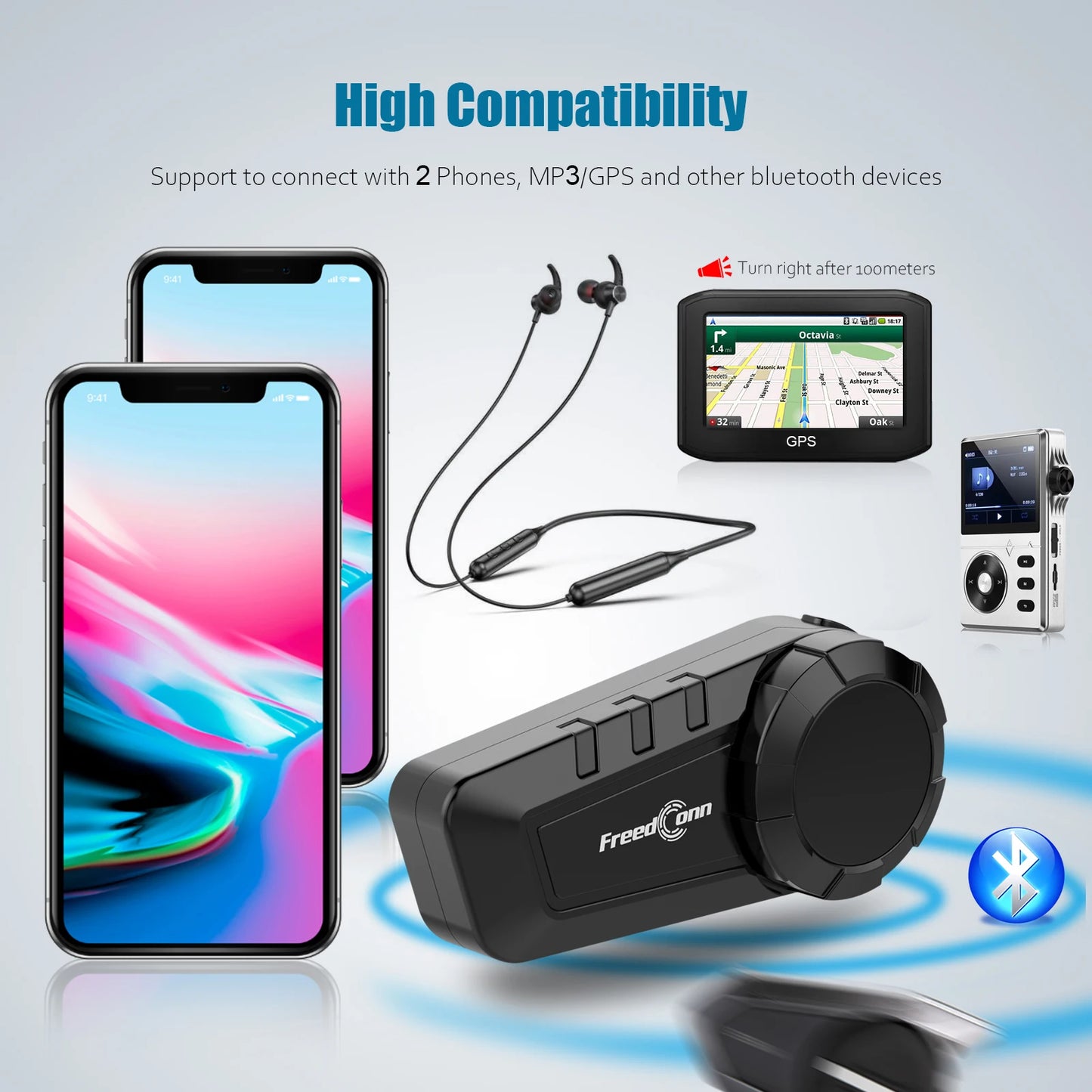 Freedconn Bluetooth Motorcycle Helmet Intercom 6 Riders