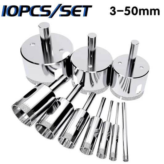 10PCS Diamond Hole Saw Drill Bit Set 3–50mm