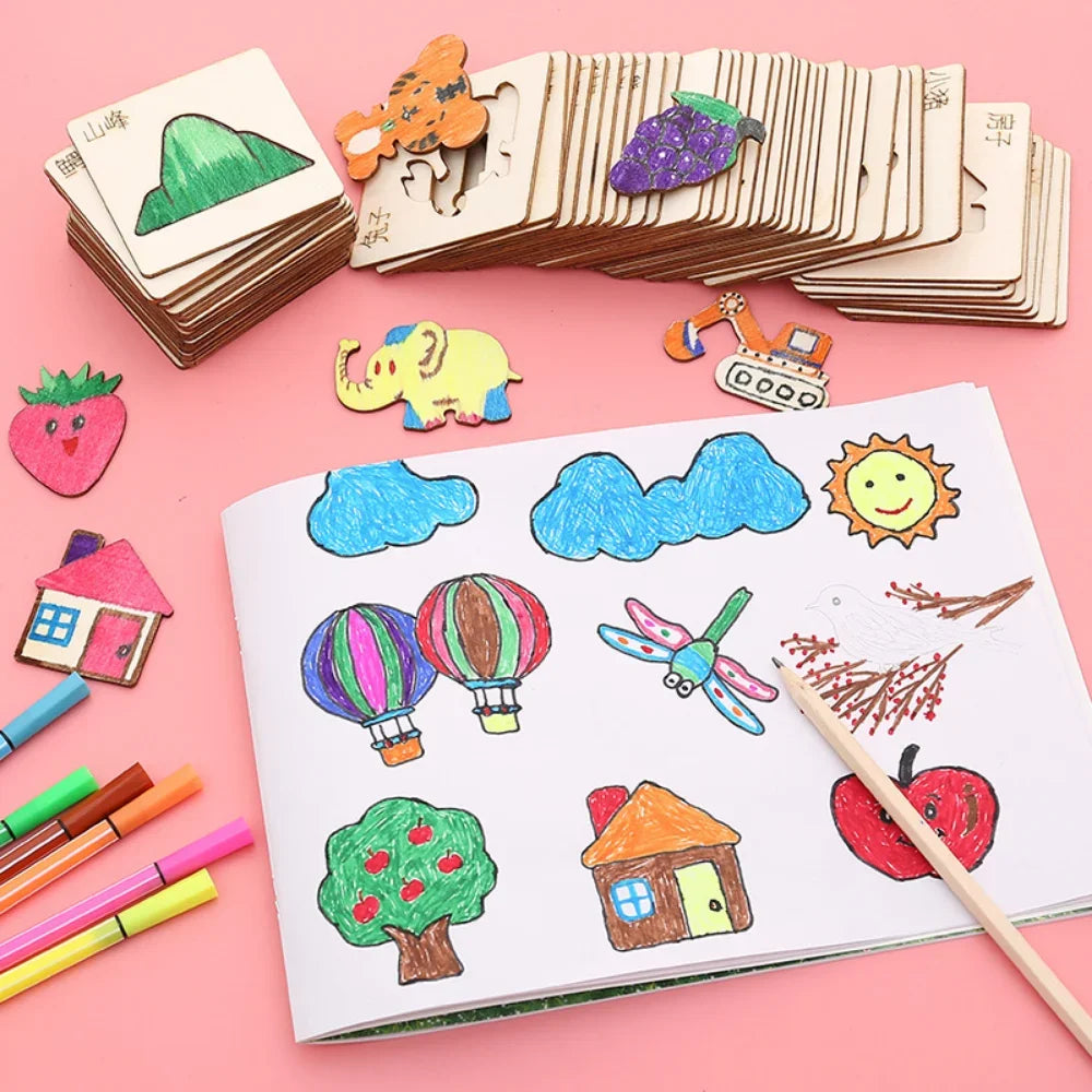 Montessori Wooden Drawing Stencils – 20pcs Creative Fun Set!