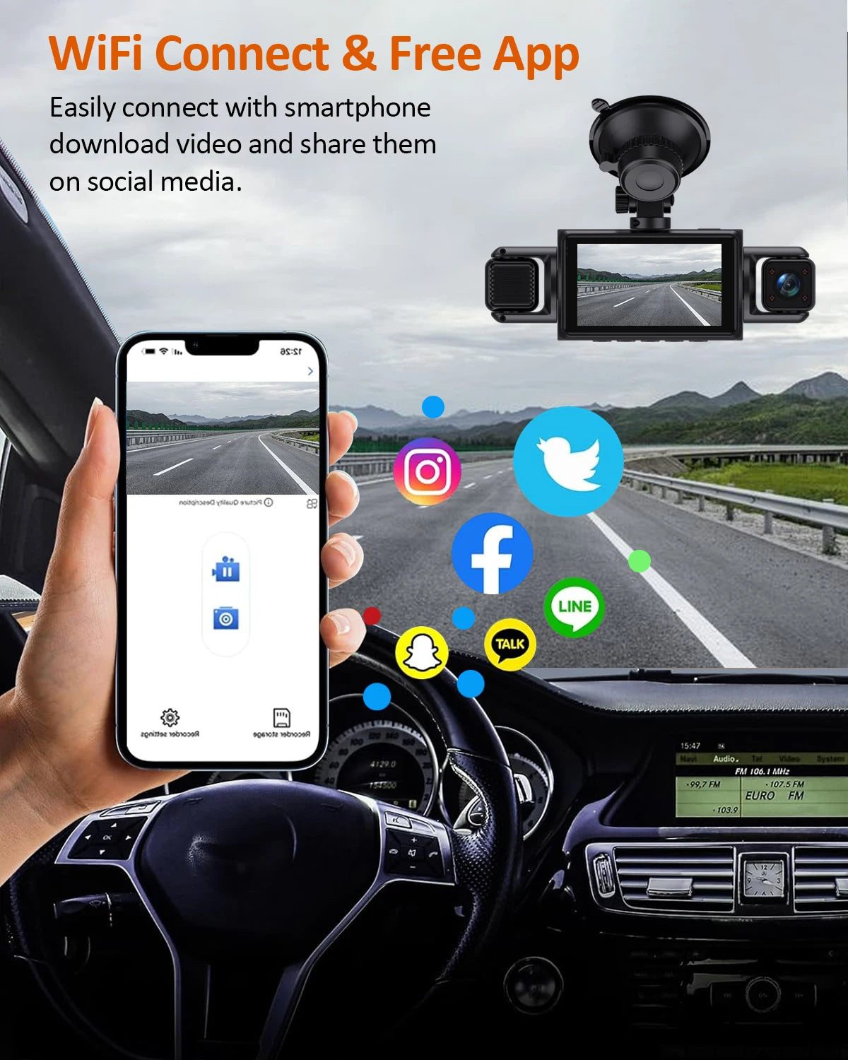 4-Channel WiFi Dash Cam with 360° Night Vision