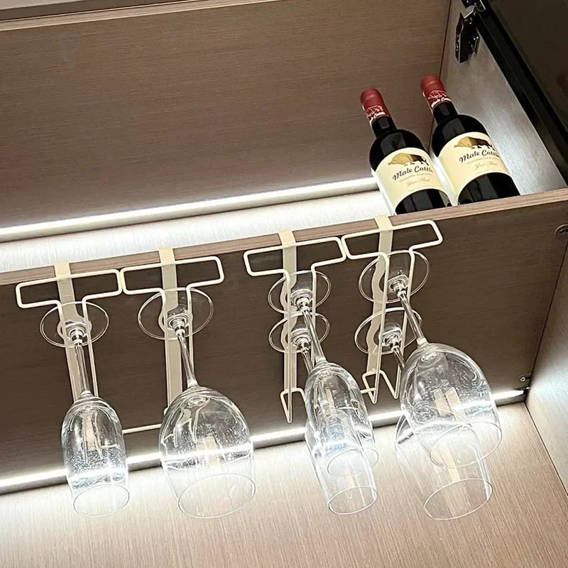 No Drilling Metal Wine Glass Holder – Under Cabinet Stemware Rack