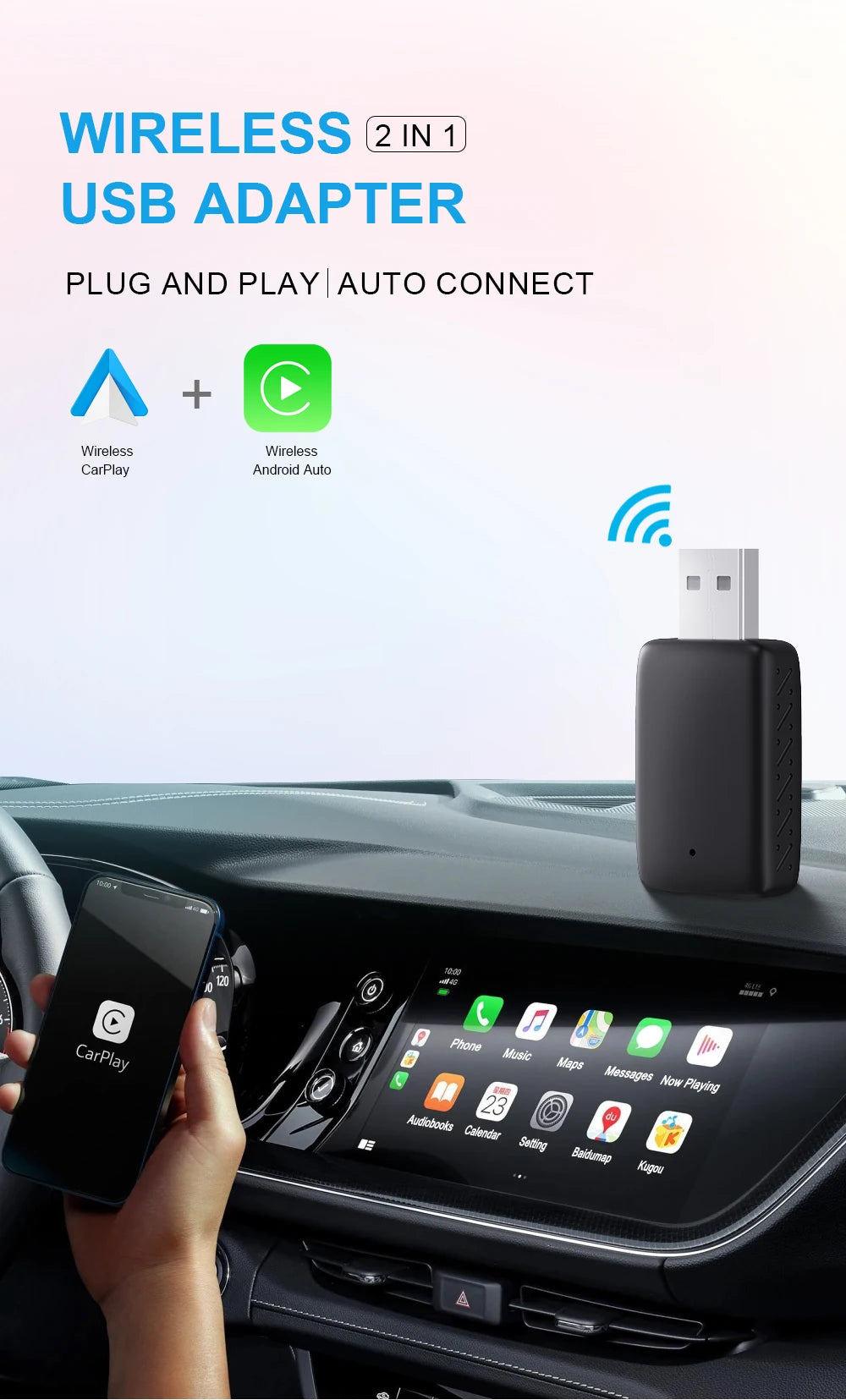 NEW 2in1 Mini  Wireless Carplay Adapter And Android Auto