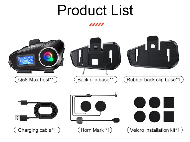 Q58 Motorcycle Bluetooth Intercom with LED & FM