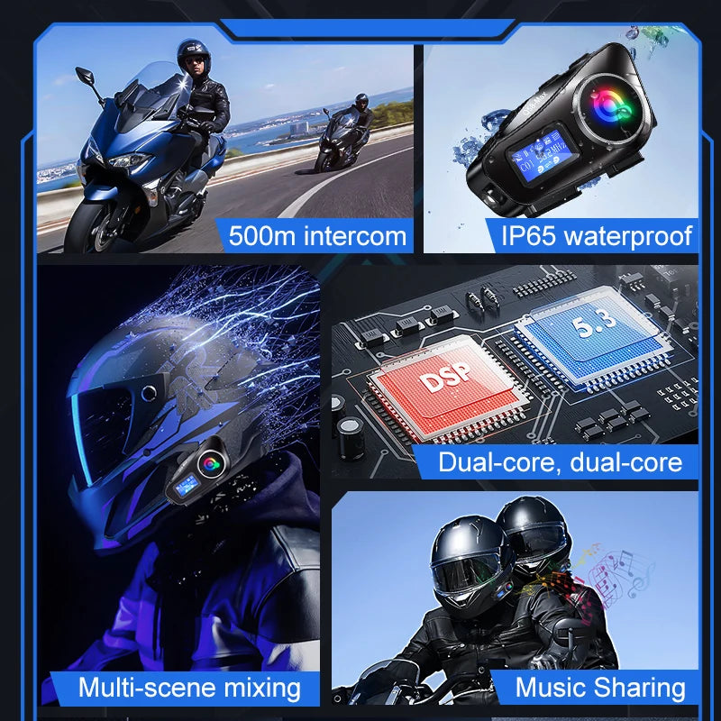 Q58 Bluetooth Motorcycle Helmet Intercom with LED & FM