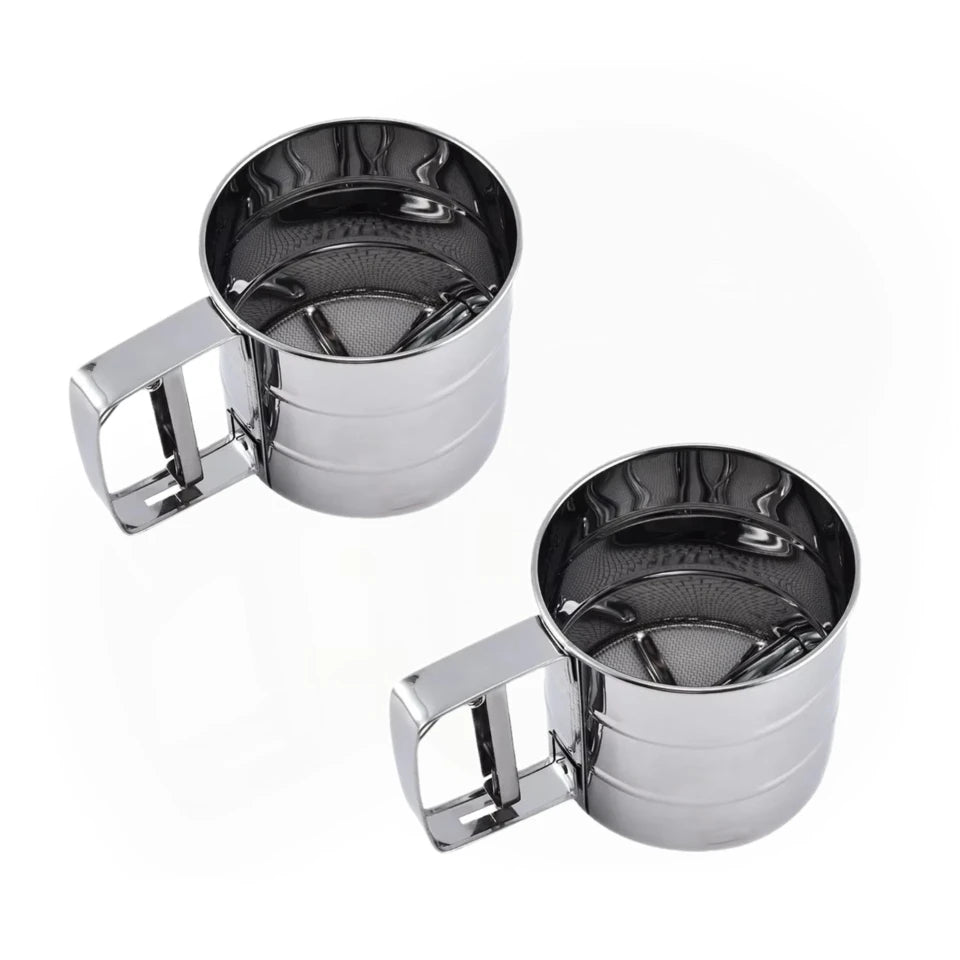 1PC Stainless Steel Flour Sifter with Hand Press – Fine Mesh Baking Tool