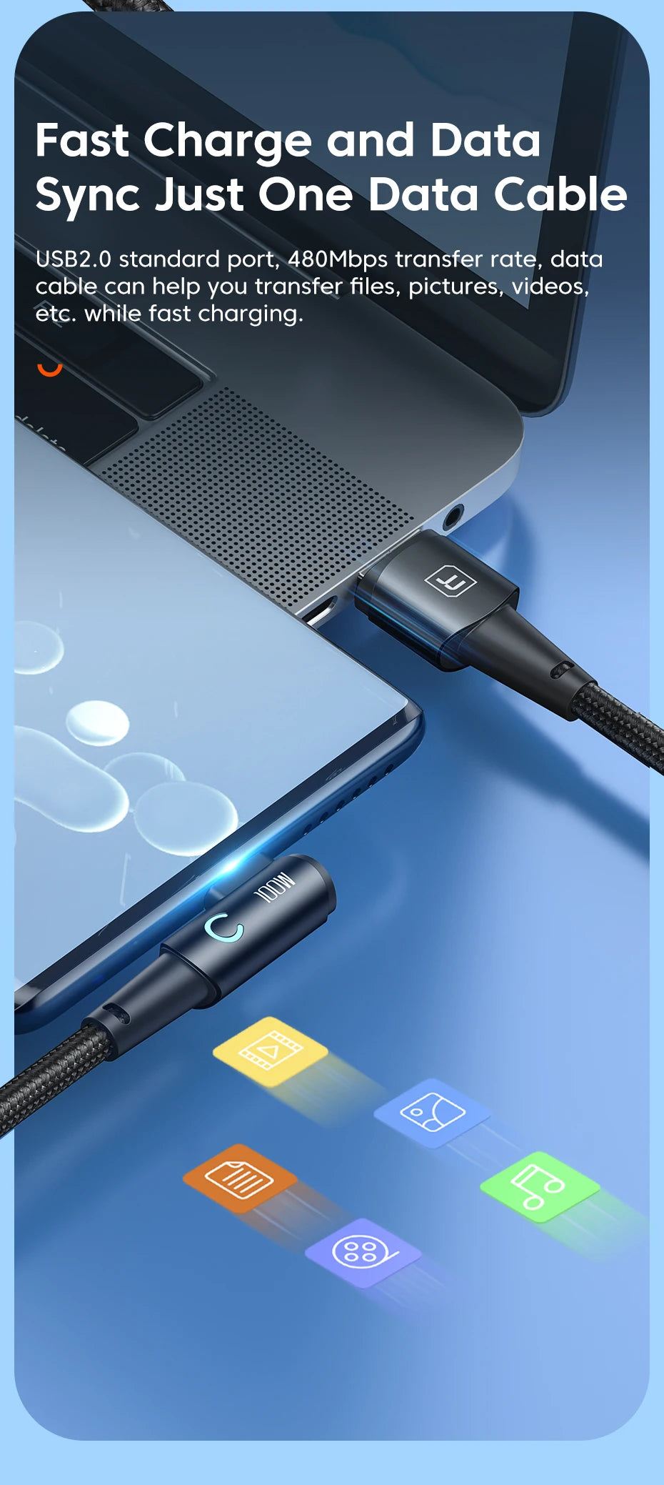 USB C Cable 90 Degree 100W 6A Fast Charging Cord