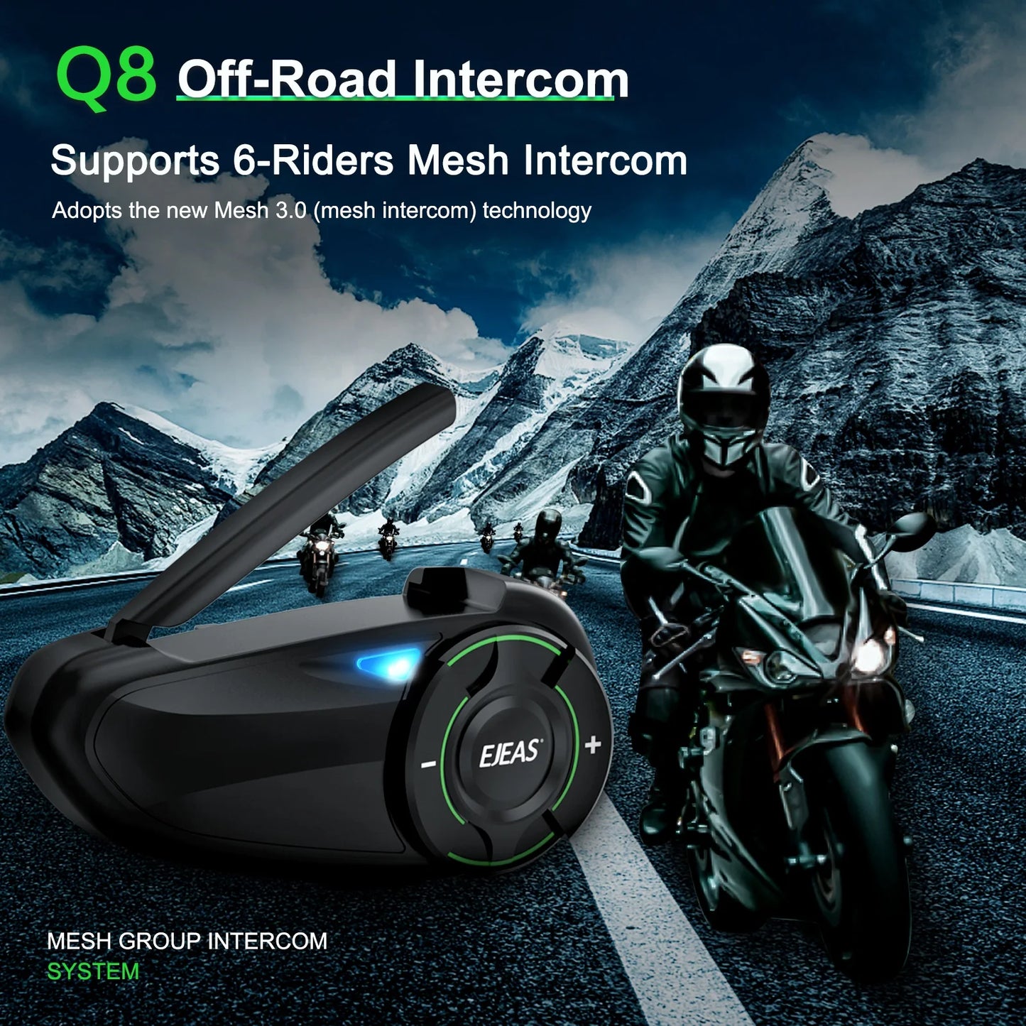 EJEAS Q8 Motorcycle Mesh Intercom Bluetooth 5.1