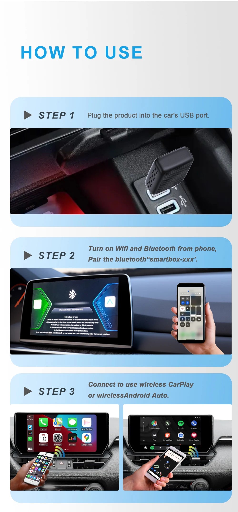 NEW 2in1 Mini  Wireless Carplay Adapter And Android Auto