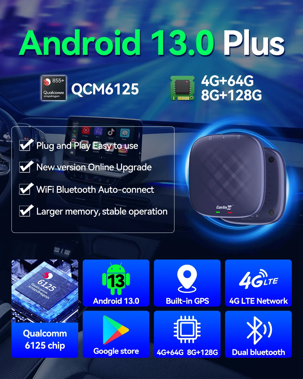 CarlinKit Android 13 AI Box – Wireless CarPlay with Smart TV Power!