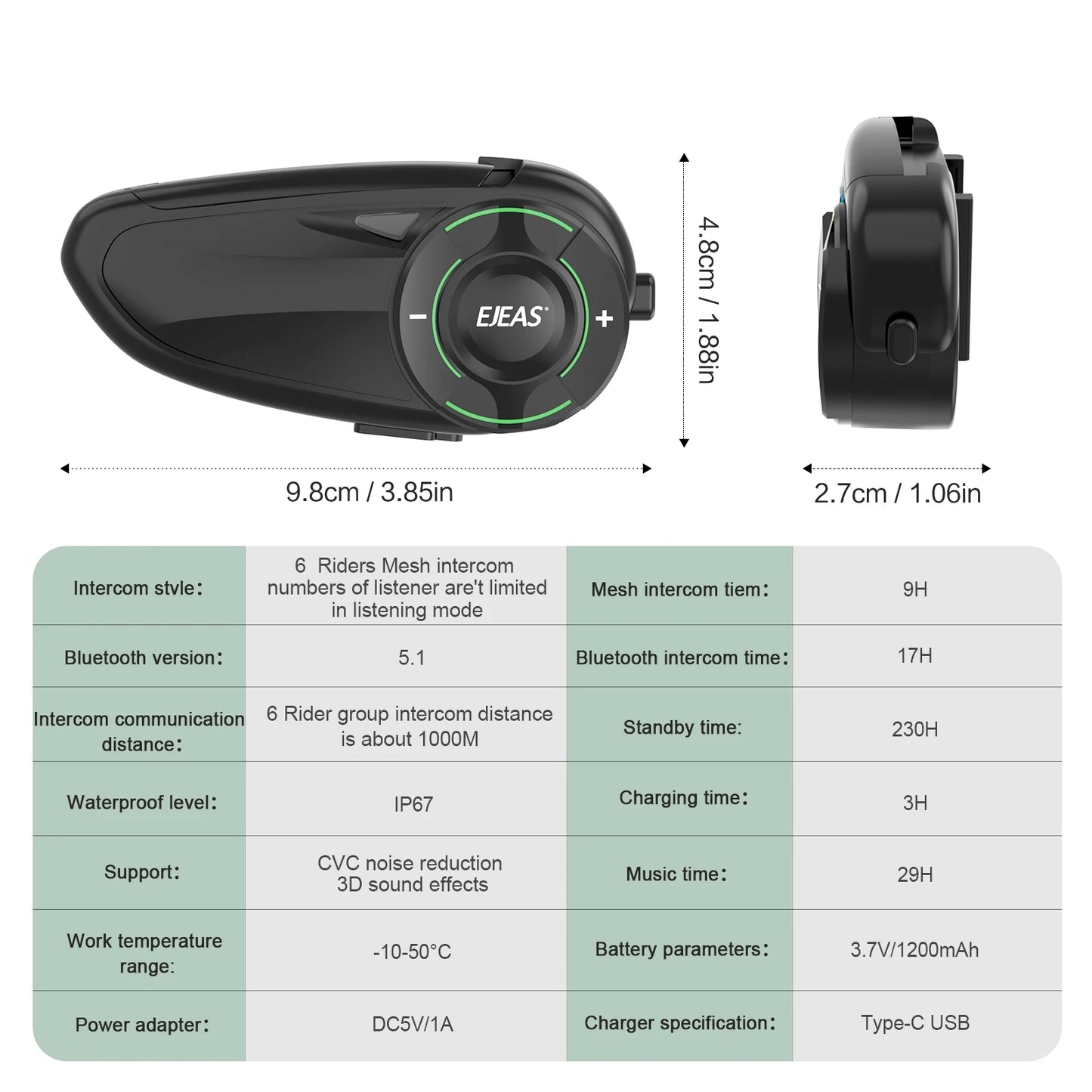 EJEAS Q8 Motorcycle Mesh Intercom Bluetooth 5.1