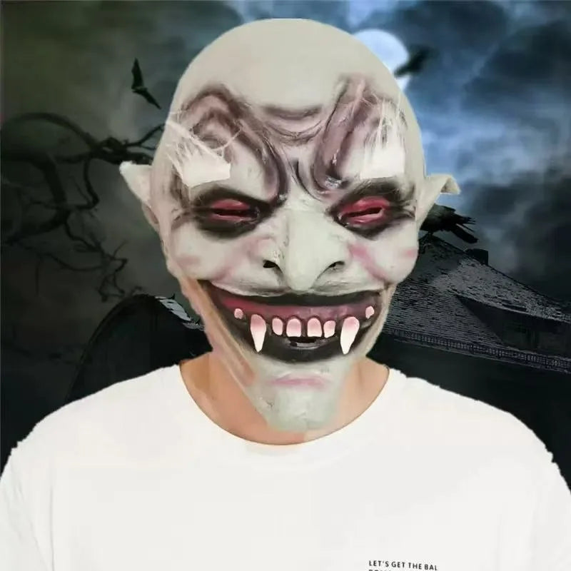 Halloween Old Demon Full Face Mask – White Vampire Horror Prop