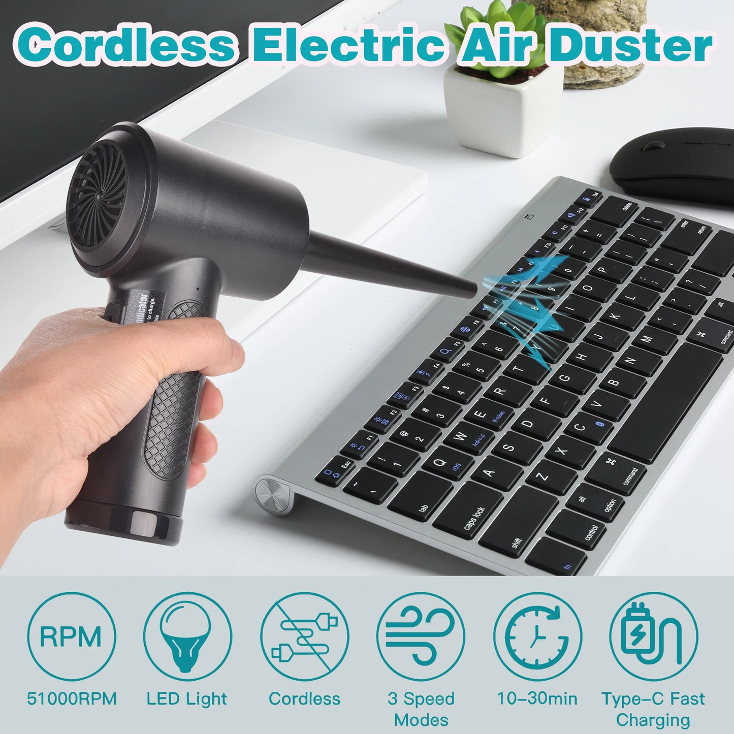 Cordless Air Duster 51000RPM for PC Cleaning