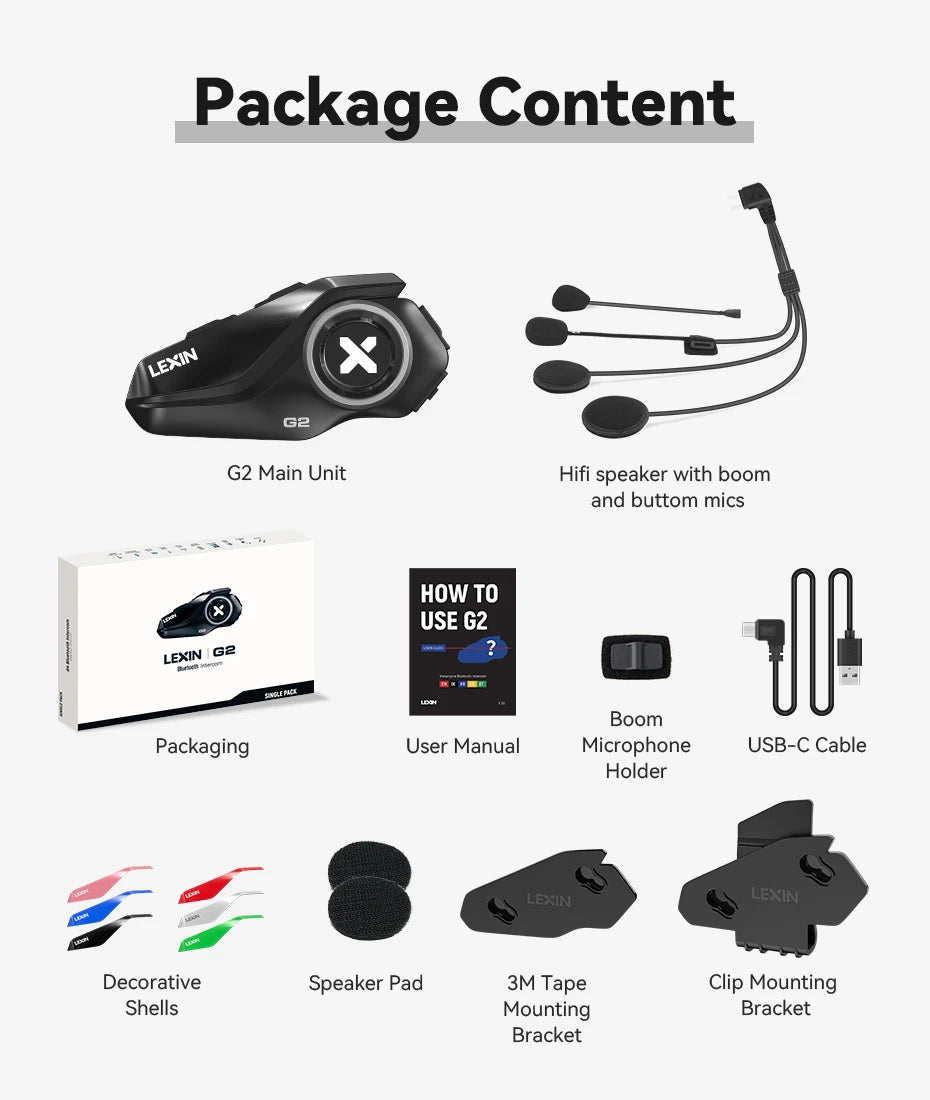New Lexin G2 Bluetooth Motorcycle Intercom 6 Riders