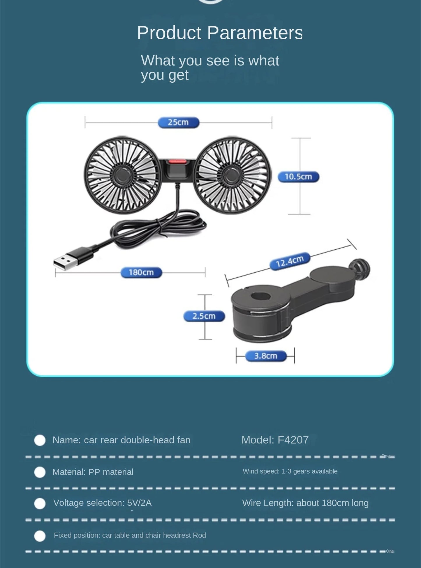 Dual Head Car USB Cooling Fan 3-Speed