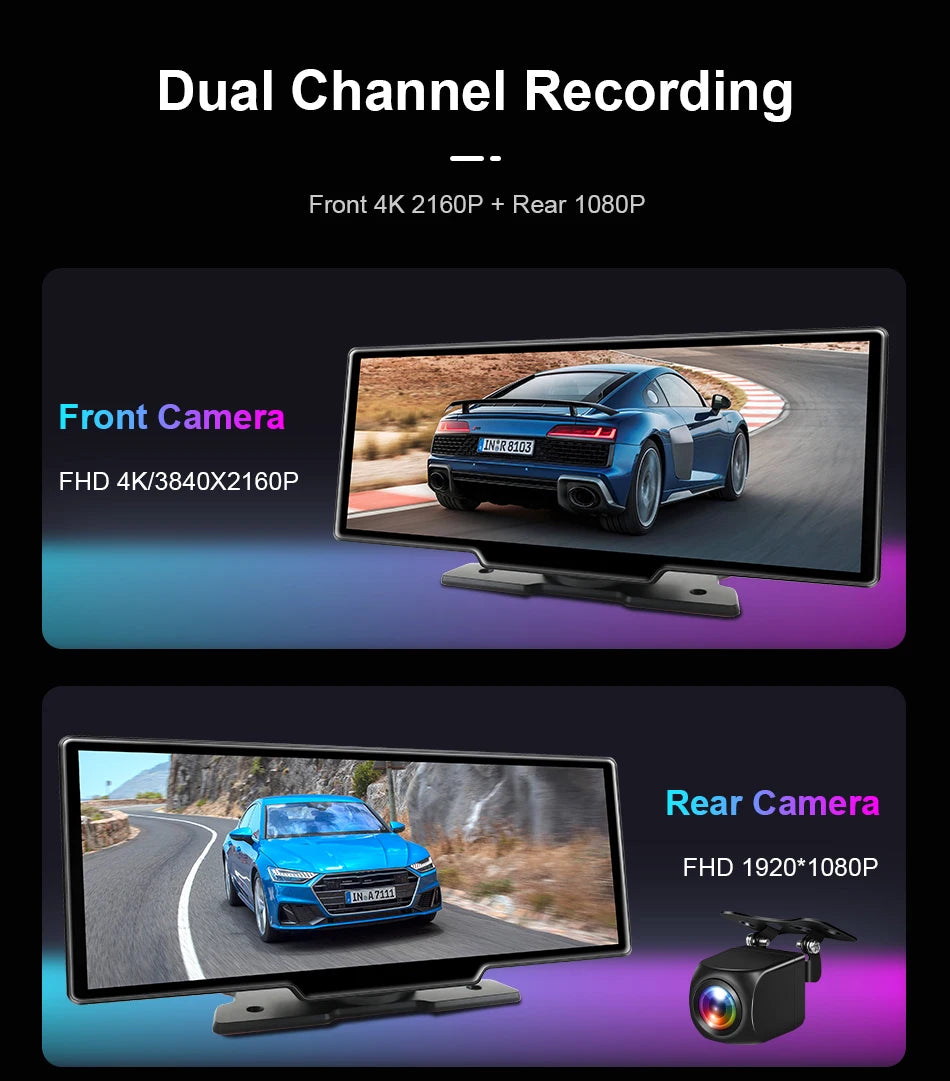 10.26'' 4K Dash Cam with Carplay & Android Auto