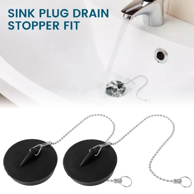 Universal Rubber Sink Drain Stopper – 2pcs with Chain
