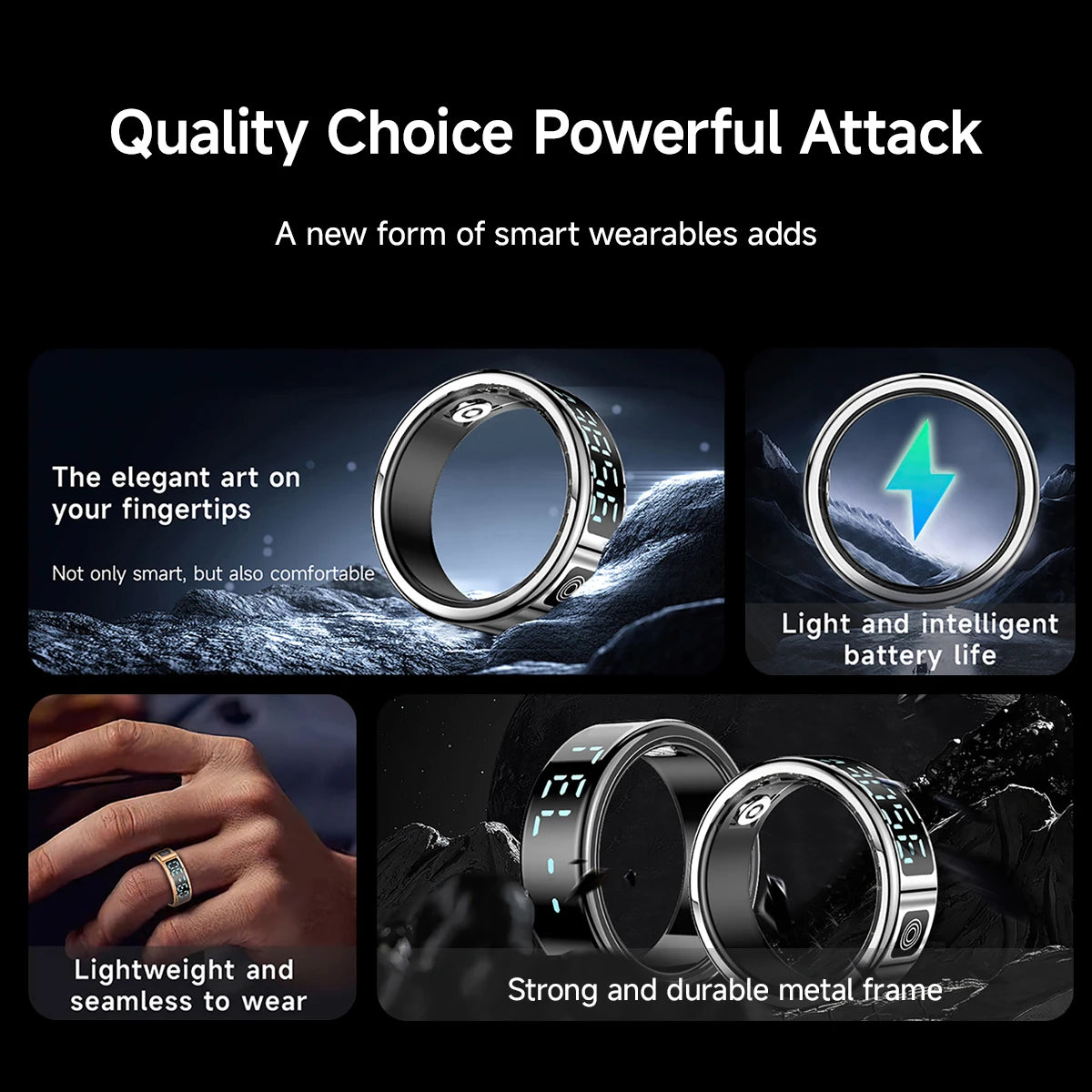 Smart Ring 5ATM Waterproof with Gesture Control