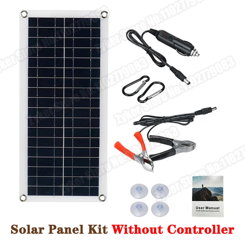 12V Solar Panel Kit with 10A-100A Controller for Outdoor Use