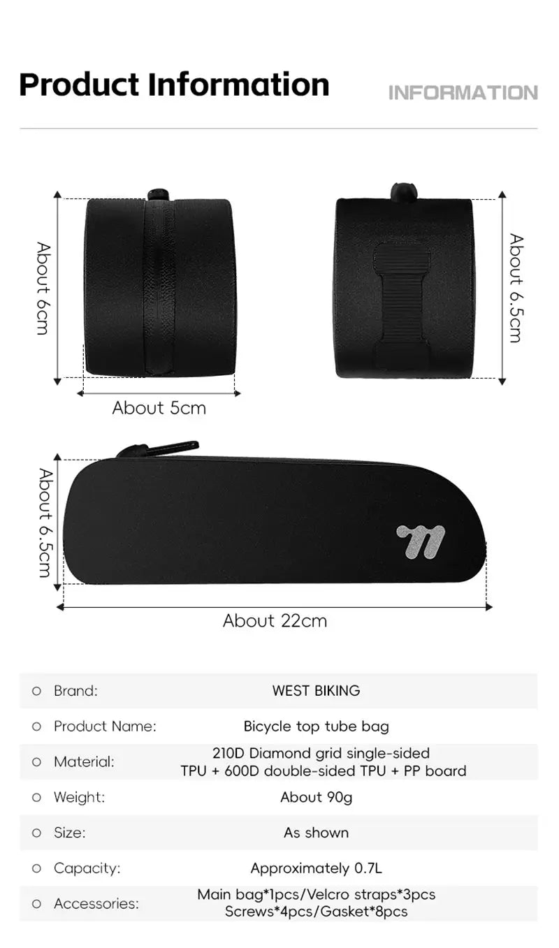 WEST BIKING Waterproof Top Tube Bike Bag