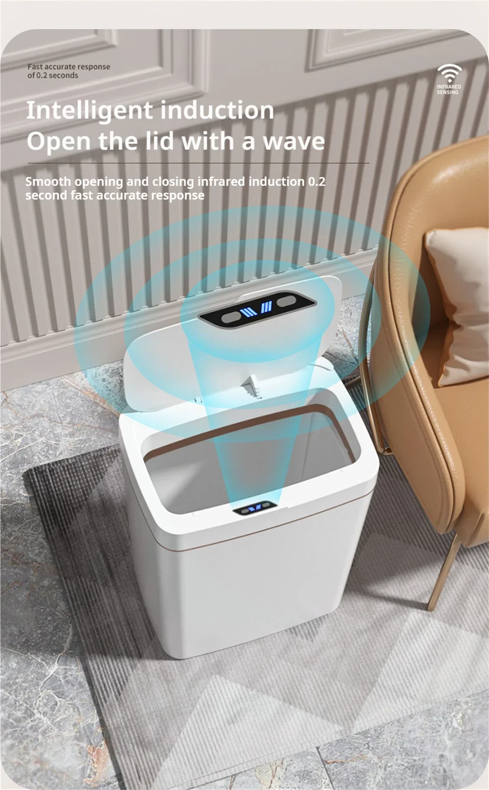 15L Smart Bathroom Trash Can Touchless Auto
